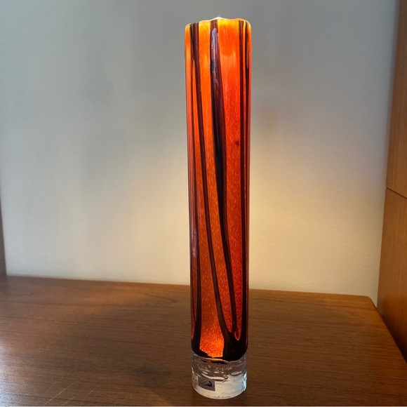Atelier Beranek 14” Round Orange Hand Blown Art Glass Vase Marked Vintage - Picture 6 of 12